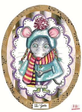 Carte nature, vacances, paysages et animaux Petit rat et son bonnet d`hiver